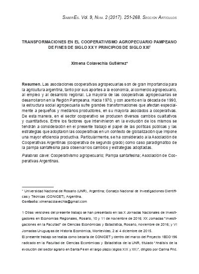 Transformaciones En El Cooperativismo Agropecuario Pampeano De Fines De