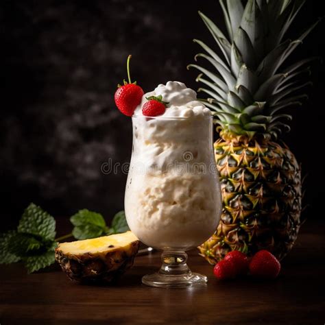 Fruity Pina Colada Cocktail Made With Rum Coconut Cream Pineapple Juice Pineapple Wedge Ai