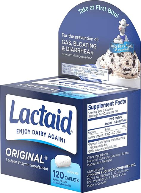 Lactaid Original Strength Lactose Intolerance Relief Caplets 120 Ct