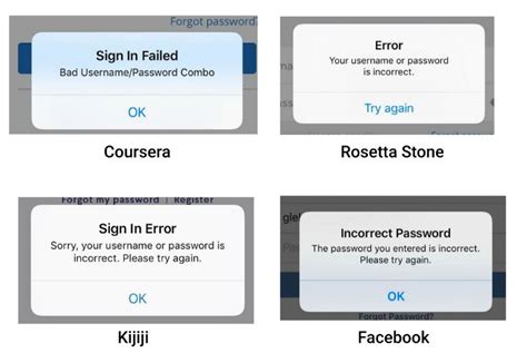 A Look At “incorrect Password” Messages In Apps Incorrect Funny Messages Kind Of Text