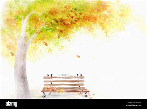 Illustration Of A Bench Under A Tree Stock Photo Alamy