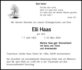 Traueranzeigen Von Elli Haas Wirtrauern