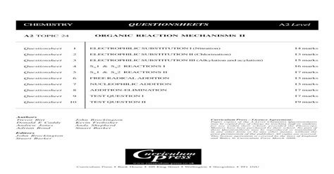 QUESTIONSHEETS A2 Level Frankly Chemistry ELECTROPHILIC