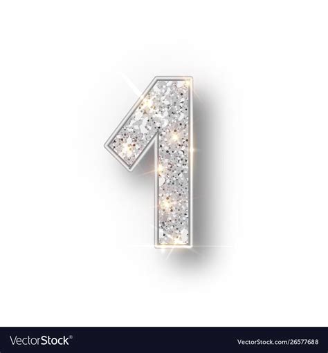 Silver Glitter Alphabet Numbers 1 With Shadow Vector Image