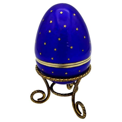 Egg On Tripod Hand Painted Sterling Silver Enamel On Guillochè