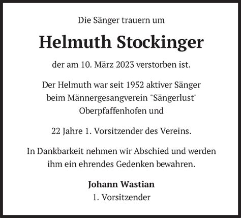 Traueranzeigen Von Helmuth Stockinger Trauer Merkur De