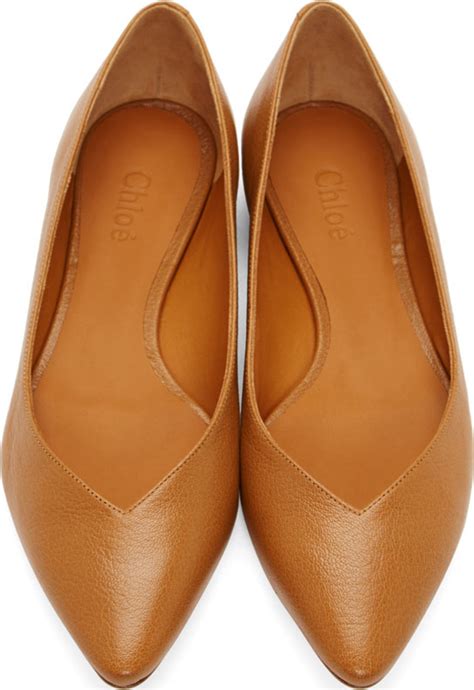 Lyst Chlo Cognac Leather Pointed Flats In Brown