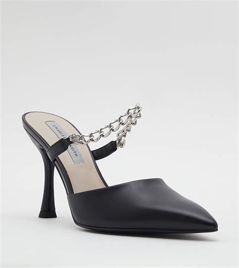 Buy Charles And Keith Chain Link Strap Heeled Mules In Black 6thstreet