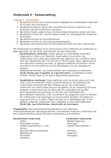 Samenvatting Onderzoek Onderzoek Samenvatting College