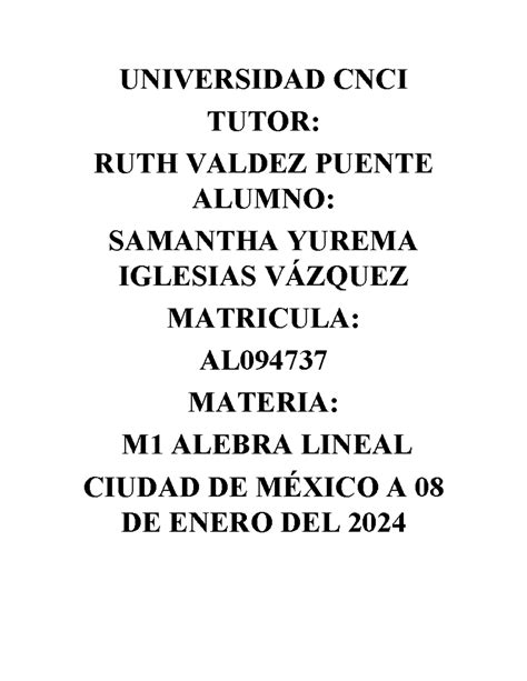 Actividad Algebra Lineal Ejercicios Universidad Cnci Resumenes Y