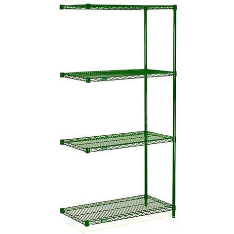 Nexel 4 Shelf Poly-Green Wire Shelving Unit Add-On 24""W x 21""D x 63