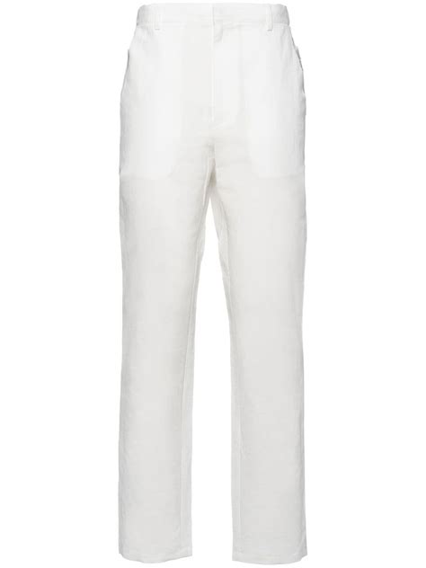 Prada Straight Leg Linen Trousers Farfetch