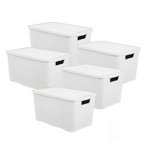 Set X Caja Organizadora Pl Stica Simil Ratan Lts Blanco Garage Impo