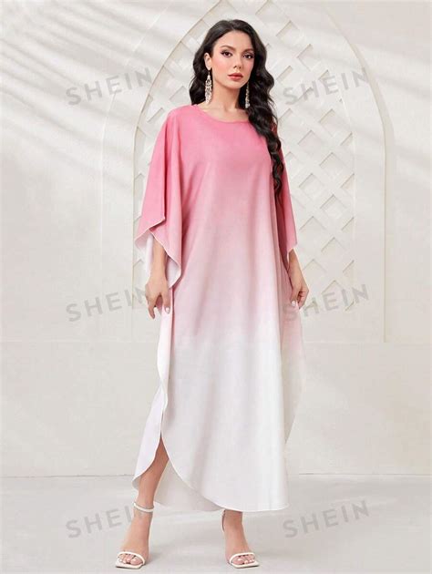 SHEIN Najma Ombre Manga De Asa De Morcego Kaftan Turco SHEIN Brasil