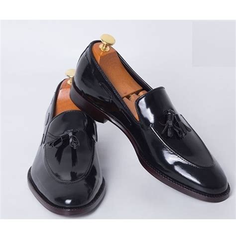 Handmade Mens Patent Leather Tassels Shoes Men Black Rebelsmarket