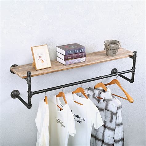 Buy Industrial Pipe Clothing Rack Wall Ed Wood Shelf Pipe Shelving