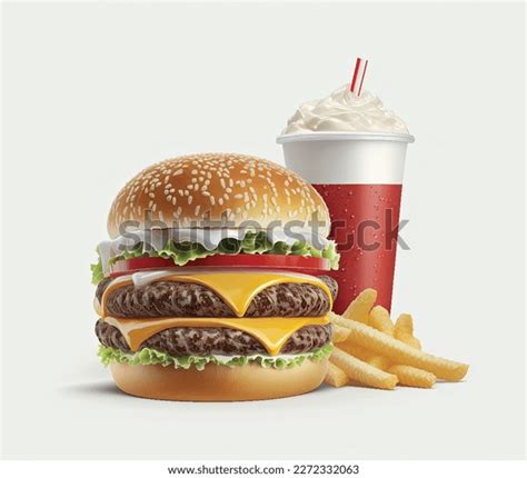 3d Illustration Double Pattie Burger Fries Stock Illustration 2272332063 Shutterstock