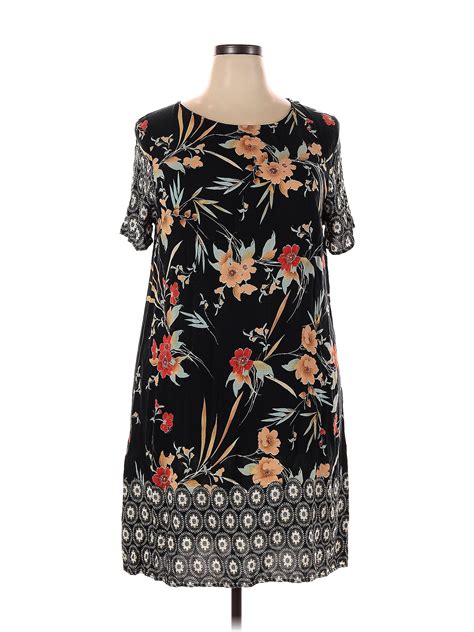 Shein 100 Rayon Floral Motif Floral Black Casual Dress Size 2X Plus