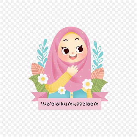 Waalaikumsalam White Transparent Cute Cartoon Muslimah With Islamic