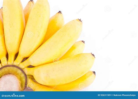 Organic Hand Of Golden Bananas On White Background Healthy Pisang Mas