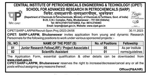 Cipet Recruitment 2023 06 Scientific Assistant Posts Apply Now