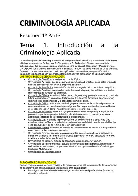 Resumen Criminologia Aplicada Bloque I Criminolog A Aplicada Resumen