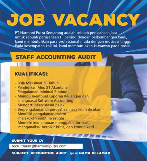 Lowongan Kerja Staff Accounting Audit Di PT Harmoni Putra Semarang