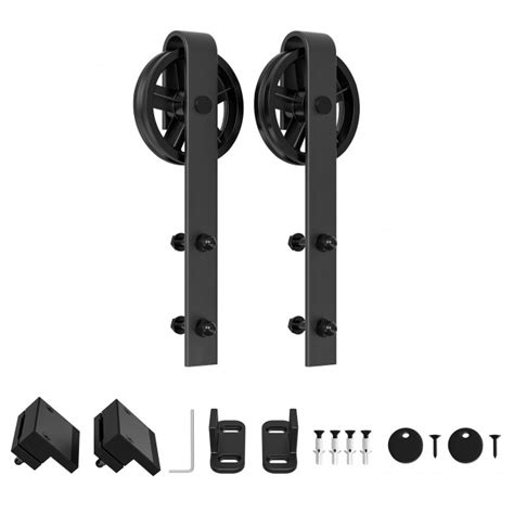 Winsoon Black Antique Roller Kit For Sliding Barn Door Hardware System Big Black Wheel