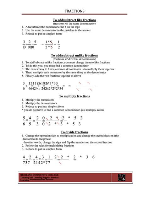 Fraction Cheat Sheet Free