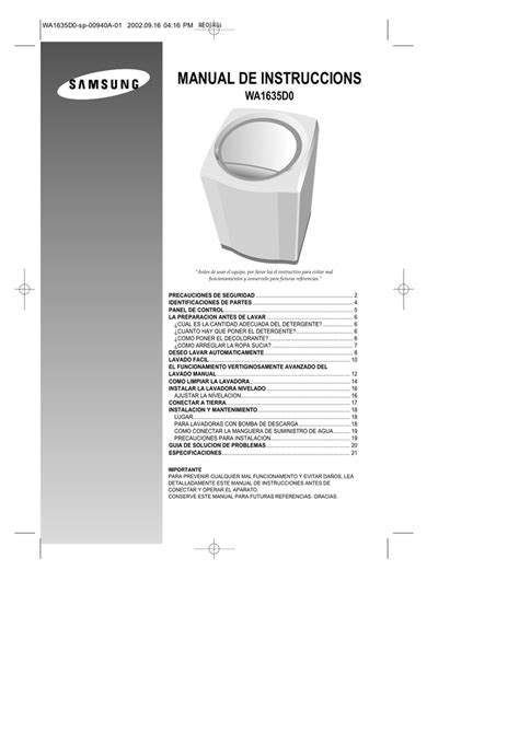 Samsung WA1635D0 Manual De Usuario Manualzz