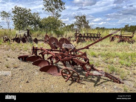 Old Rusty 3 Point Furrow Mouldboard Plough In The Field Of A Farm Stock