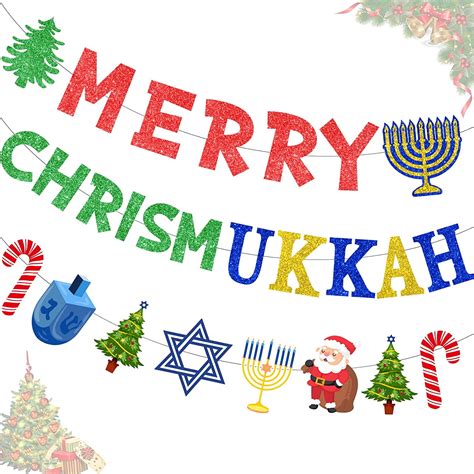 Merry Chrismukkah Banner Glitter Christmas & Hanukkah Decorations ...