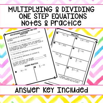 Multiply Divide One Step Equations Notes Practice By Gina Lester