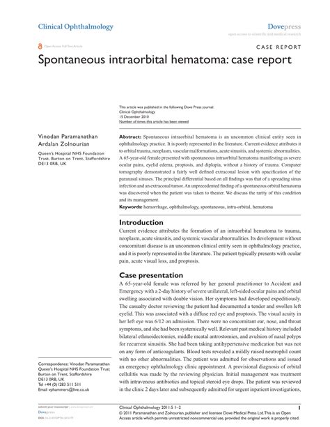 PDF Spontaneous Intraorbital Hematoma Case Report