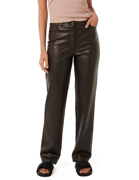 Forever New Una Vegan Leather Straight Leg Pants In Brown Myer