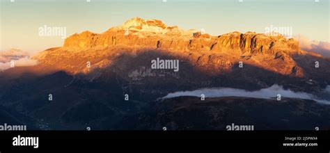 Evening Sunset Panoramic View Of Mount Marmolada The Highest Mount Of