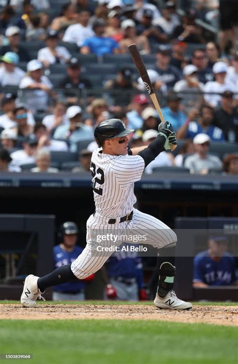 Harrison Bader Of The New York Yankees Doubles Against The Texas