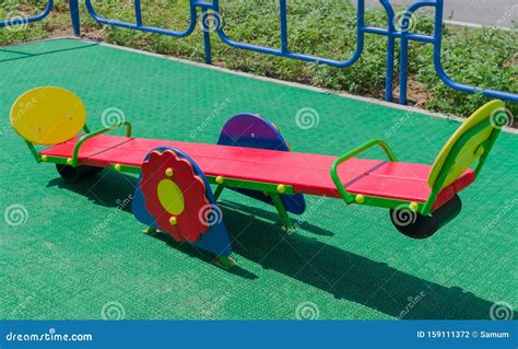 New Seesaw On A Children`s Playground Stock Photo Image Of City