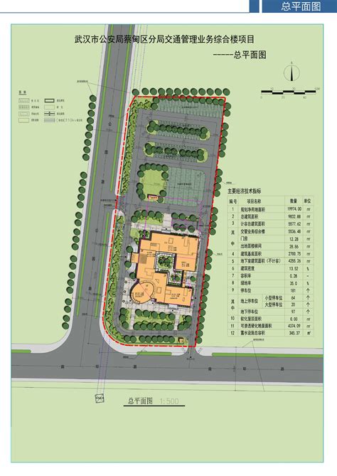 总平面规划方案 武汉市公安局蔡甸区交通大队申报位于蔡甸区南环路与公园路交汇处的武汉市公安局蔡甸区分局交通管理业务综合楼项目批前公示