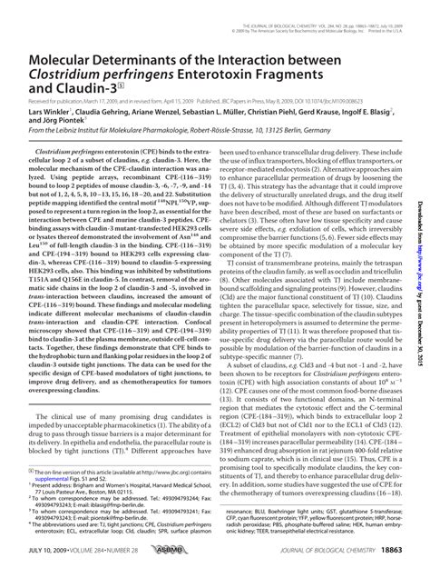 Pdf Molecular Determinants Of The Interaction Between Clostridium Perfringens Enterotoxin