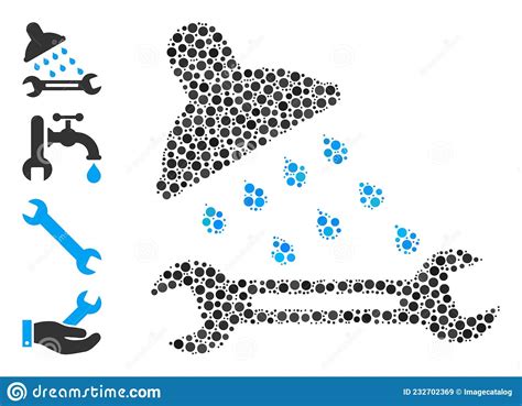 Dotted Shower Plumbing Composition Of Round Dots With Bonus Icons Stock