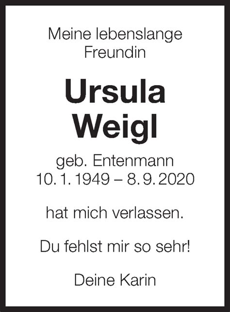 Traueranzeigen Von Ursula Weigl Zeit Des Gedenkens De