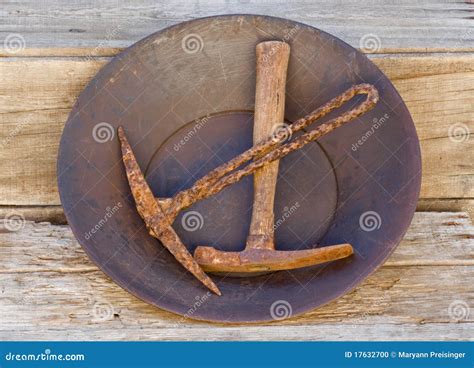 Gold Pan Holding Two Old Mining Picks Stock Photo Image 17632700