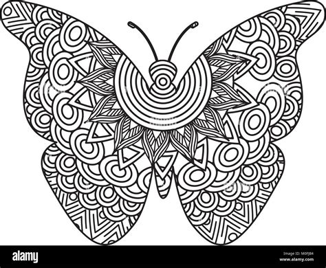 Hand Drawn For Adult Coloring Pages With Butterfly Zentangle Monochrome