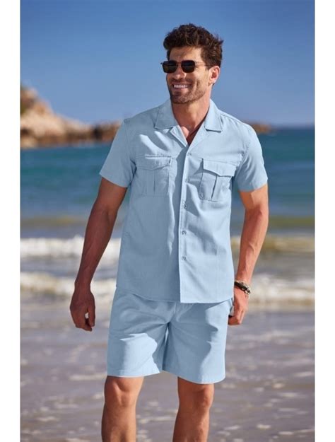 Buy Coofandy Men S Piece Linen Sets Short Sleeve Button Up Shirt And