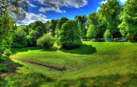 Wallpaper Road Greens Summer The Sky Grass The Sun Clouds Trees