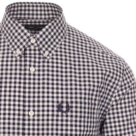 Fred Perry Long Sleeve Gingham Check Shirt Carbon Blue