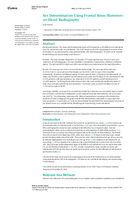 Pdf Sex Determination Using Frontal Sinus Diameters On Direct