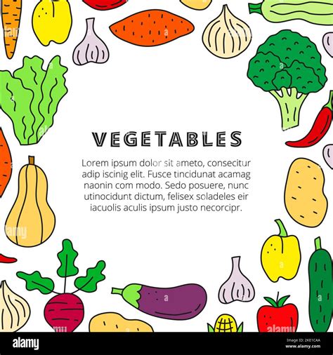 Poster With Cute Doodle Colorful Food Vegetable Icons Including