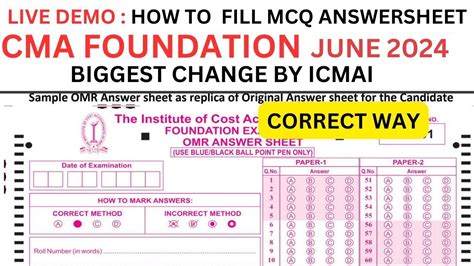 Live Demo How To Fill Cma Foundation June Mcq Answers Sheet